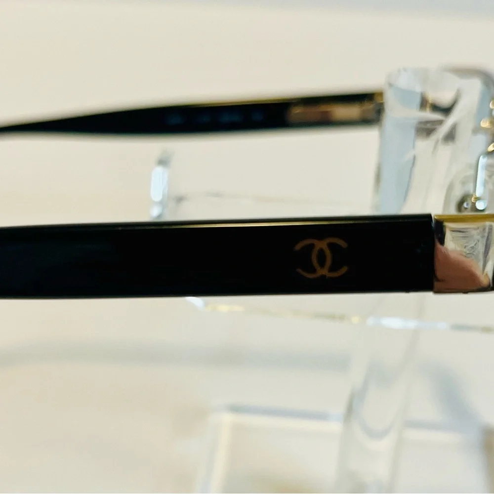 CHANEL 9221 Rimless Eyeglasses Frame Blue Lens Black Gold CC Unisex Made Italy - Picture 7 of 16